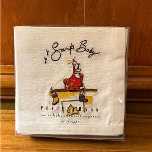 Pottery Barn Santa Baby Embroidered Cocktail Napkins Set of 8 EUC NEW!